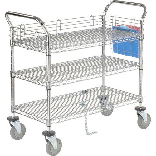 Chrome 3 Shelf Utility Cart with Polyurethane Casters K4653