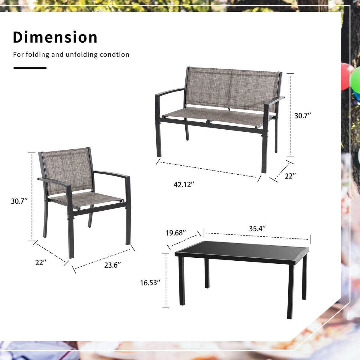 4 Pieces Patio Furniture Set with Glass Coffee Table P72055