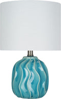 Small Textured Ceramic Accent Table Lamp with Linen Shade E798184