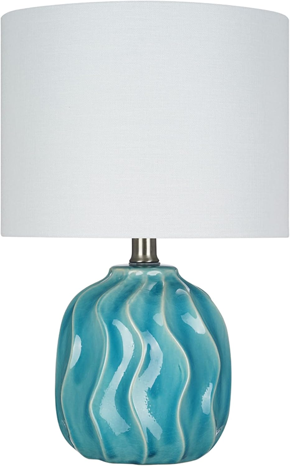 Small Textured Ceramic Accent Table Lamp with Linen Shade E798184