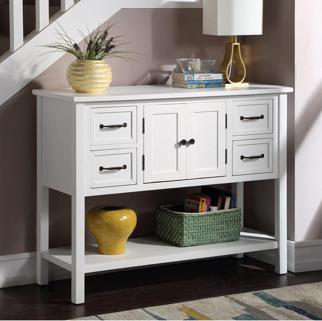 Green Console Table Buffet Sideboard with Storage Drawers Cabinets and Bottom Shelf T40674