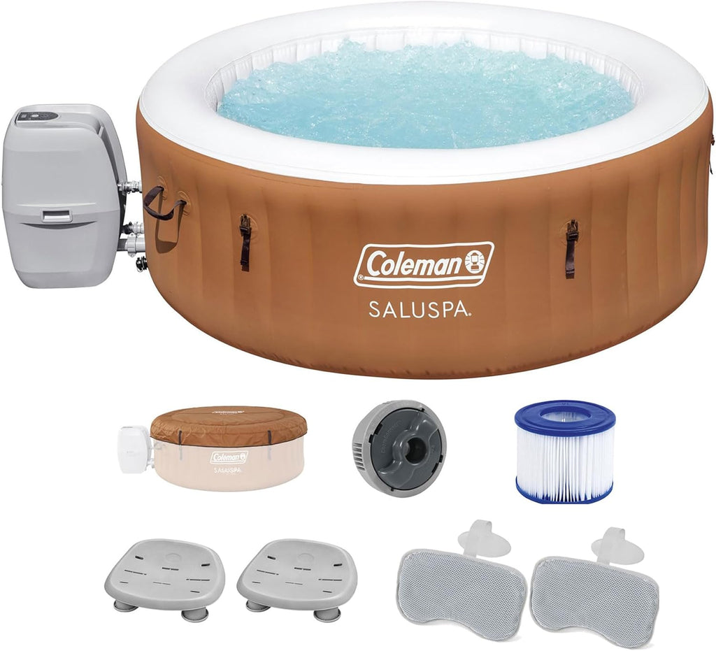 Inflatable Round Hot Tub with Non-Slip Spa Seat and Headrest Pillows E708