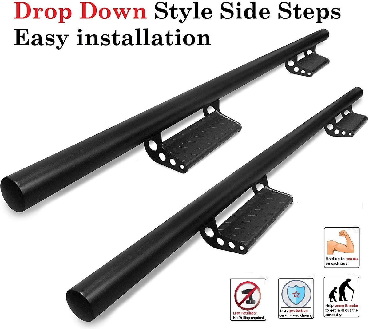 Black Drop Down Running Boards for Toyota Tacoma Double Cab D249