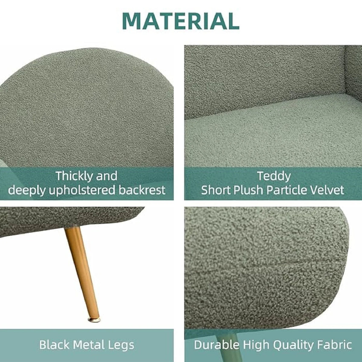 Green Upholstered Accent Chair with Metal Frame I513