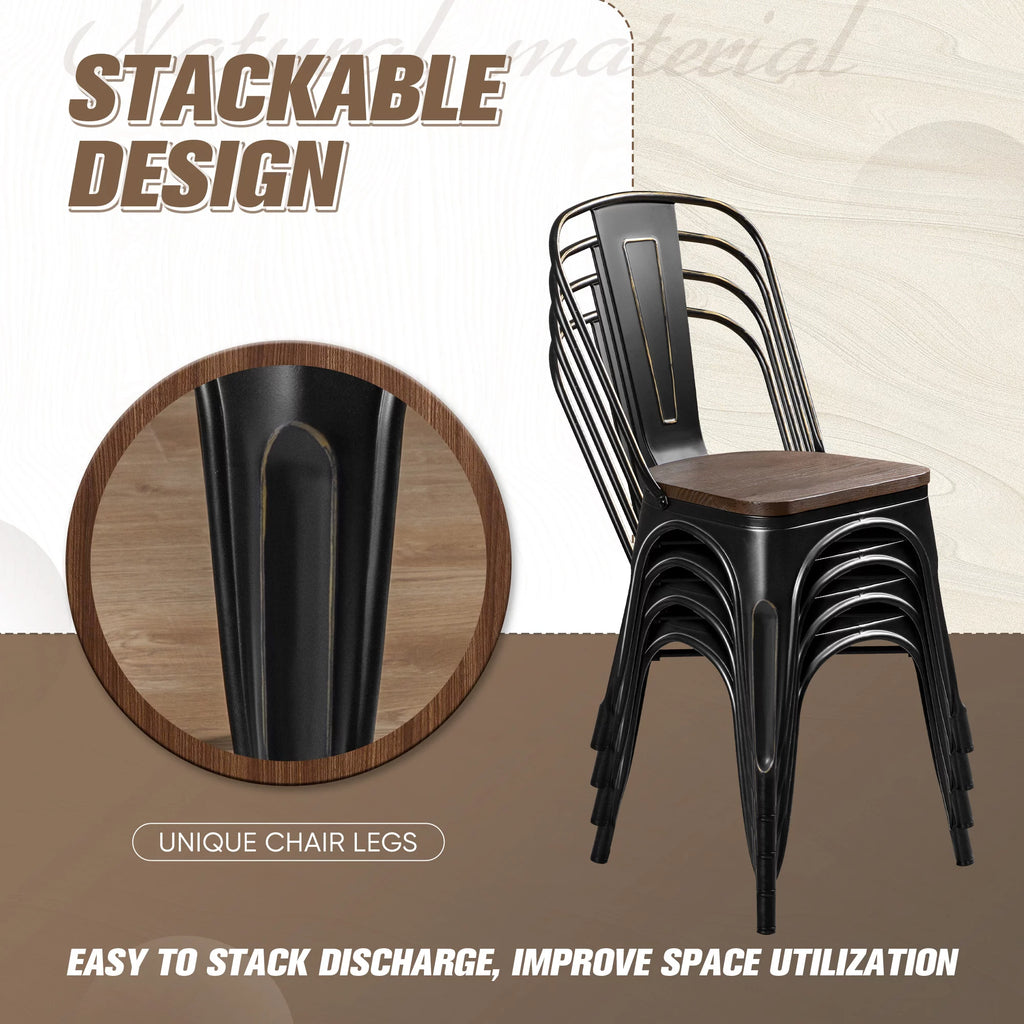 18 Inch Wood Seat Stackable Metal Dining Chair Set of 4 T827670
