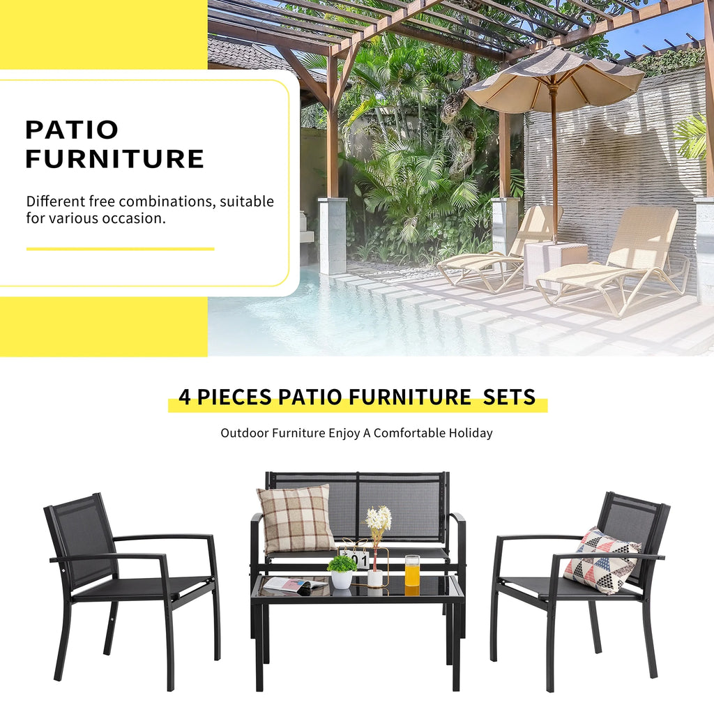4 Pieces Patio Furniture Set with Glass Coffee Table P72055