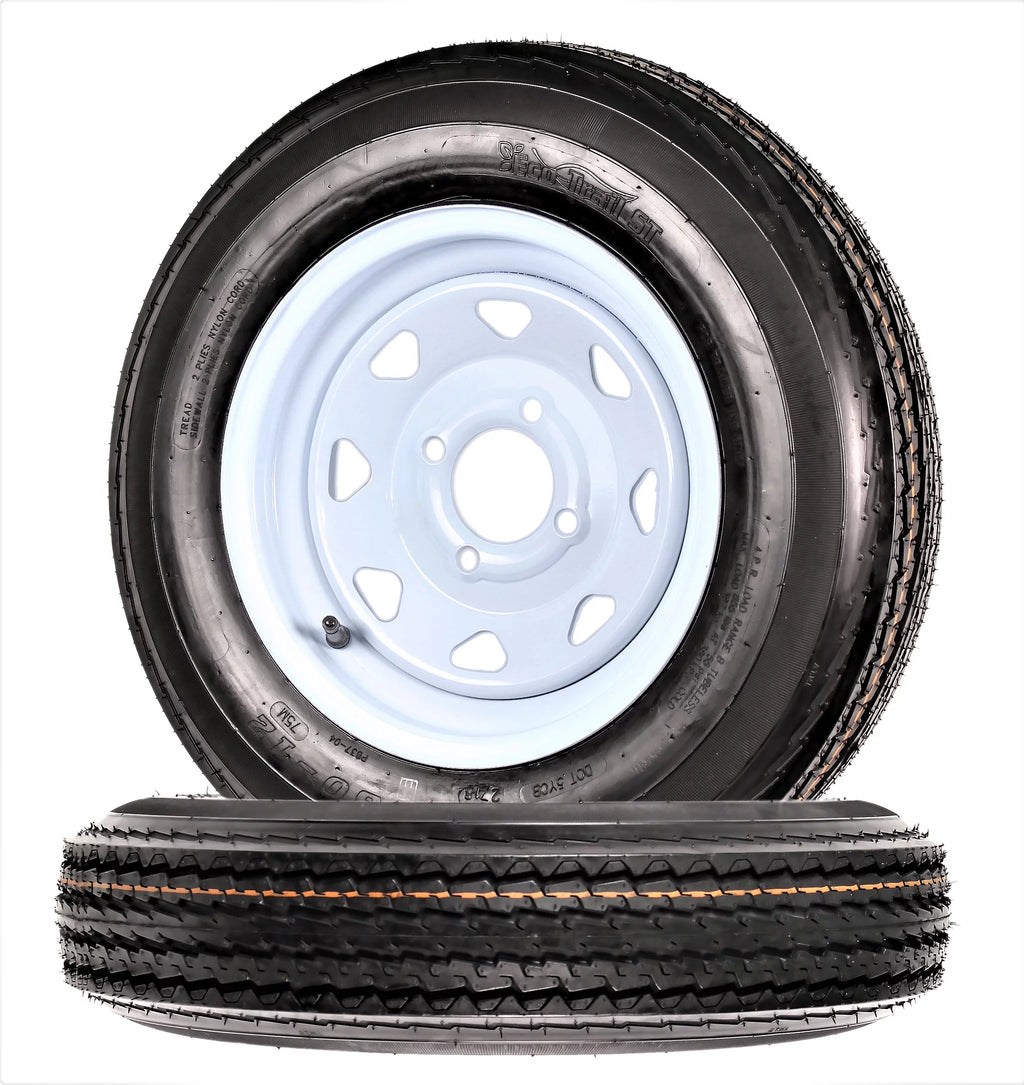 2-Pack Trailer Tires On White Wheel Rims 530-12 4 Lug L4828