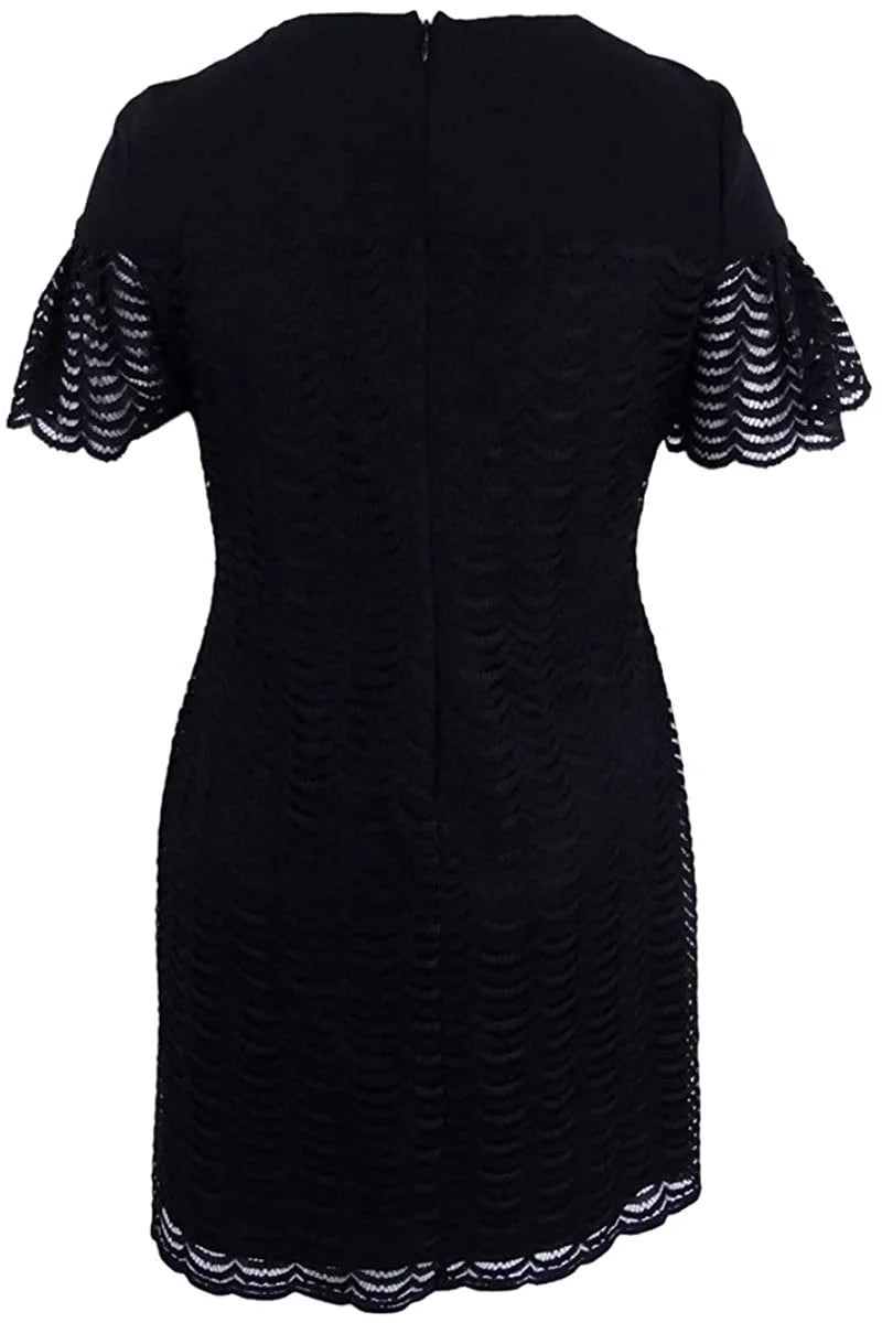 Black Flutter-Sleeve Cocktail Shift Dress S58808