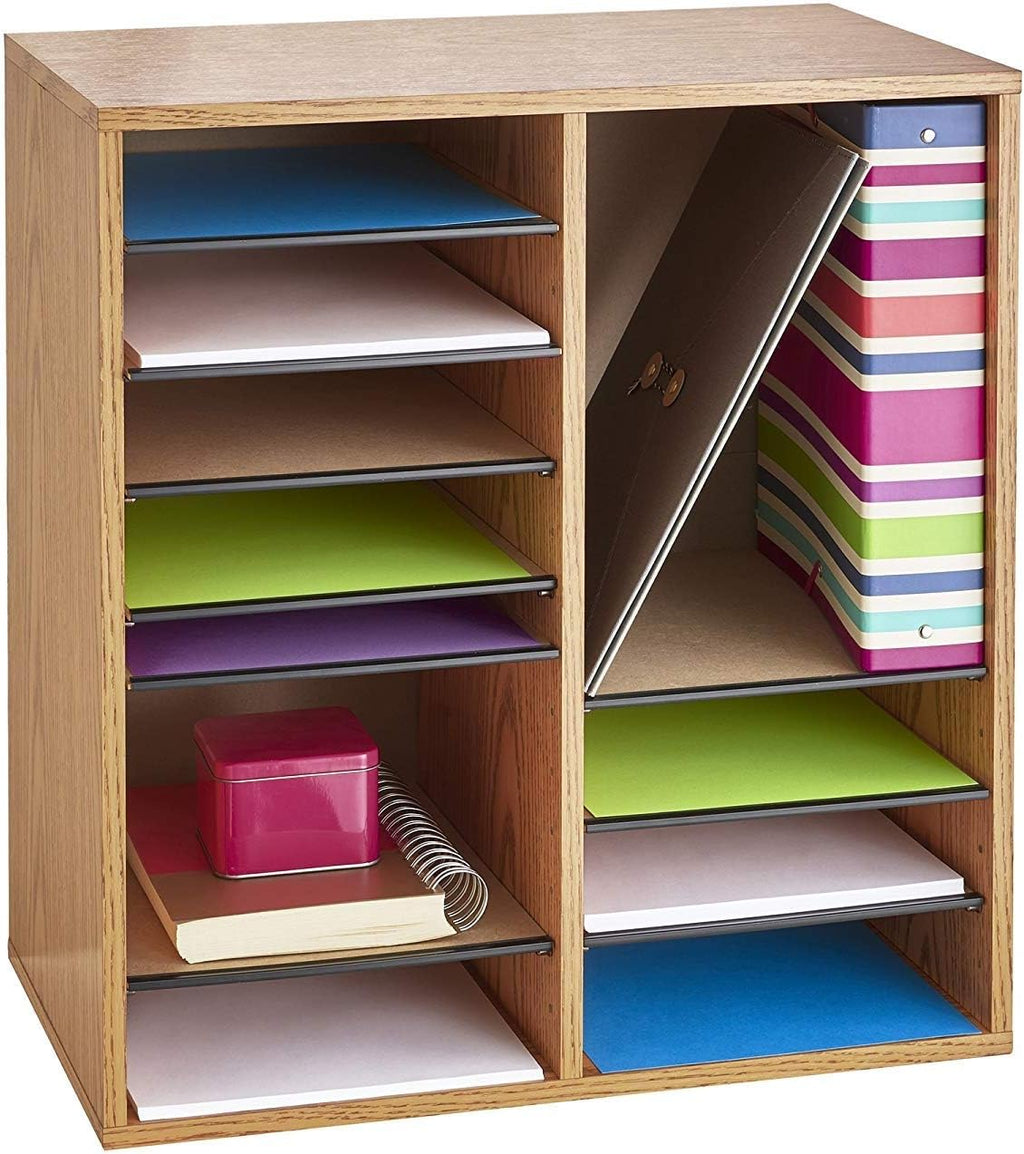 Medium Oak Wood Literature Organizer, 24 Compartment, Stackable Z465