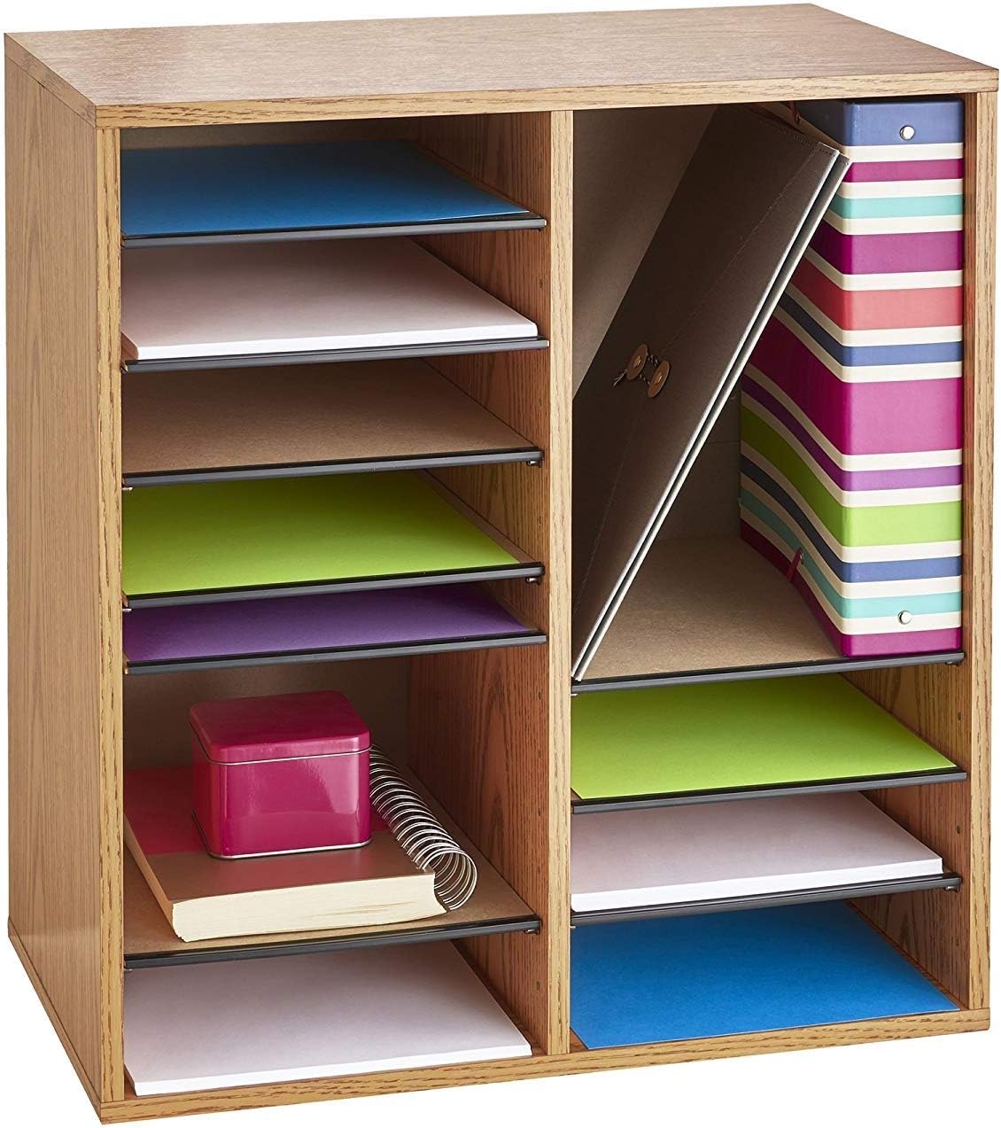 Medium Oak Wood Literature Organizer, 24 Compartment, Stackable Z465