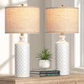 Farmhouse Ceramic Table Lamp Set of 2, 25" White Accent Lamp with 3-Color Temperature LED Bulbs M963118