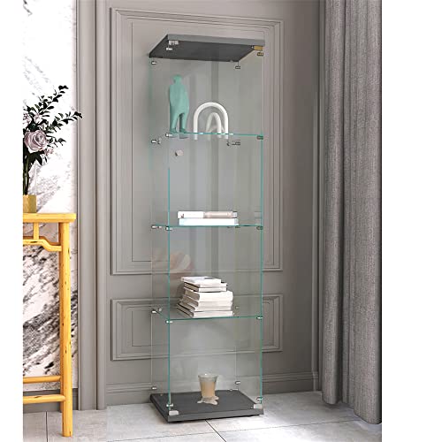 Black 4-Shelf Glass Display Curio Cabinet with Door K7597