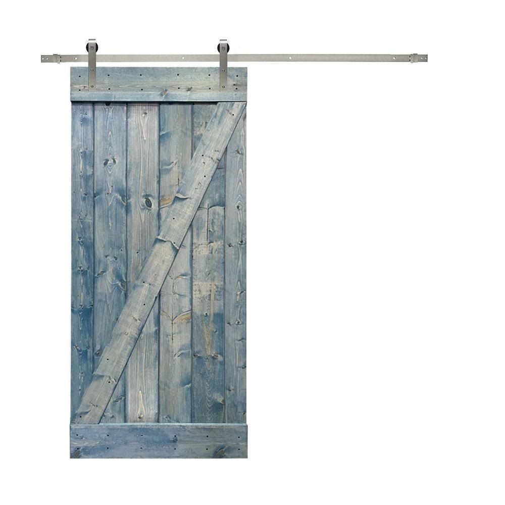 24 in. x 84 in. Walnut Stained Solid Knotty Pine Wood Interior Sliding Barn Door with Hardware Kit I716