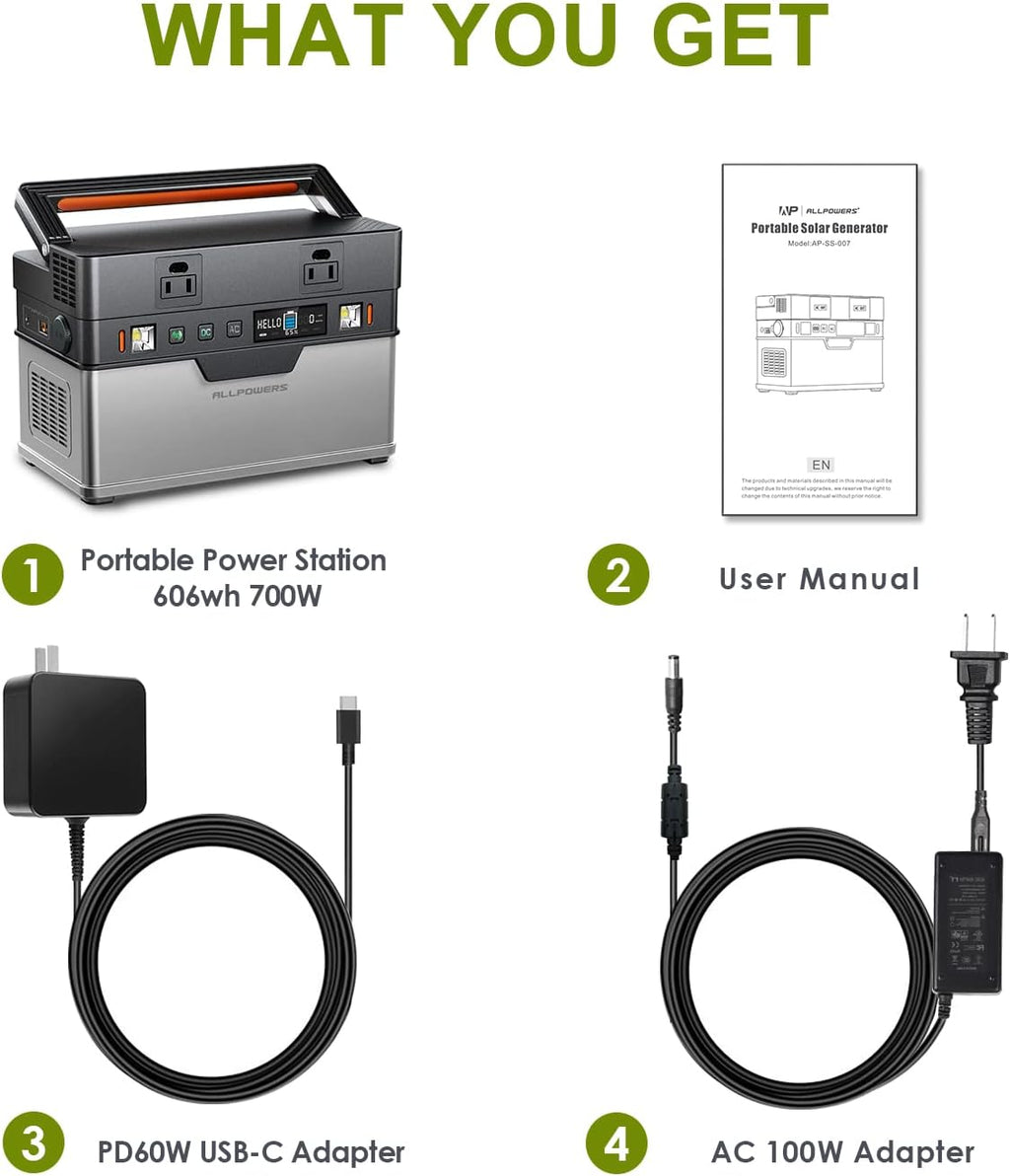 Portable Power Station 700W 606Wh Solar Generator E3370