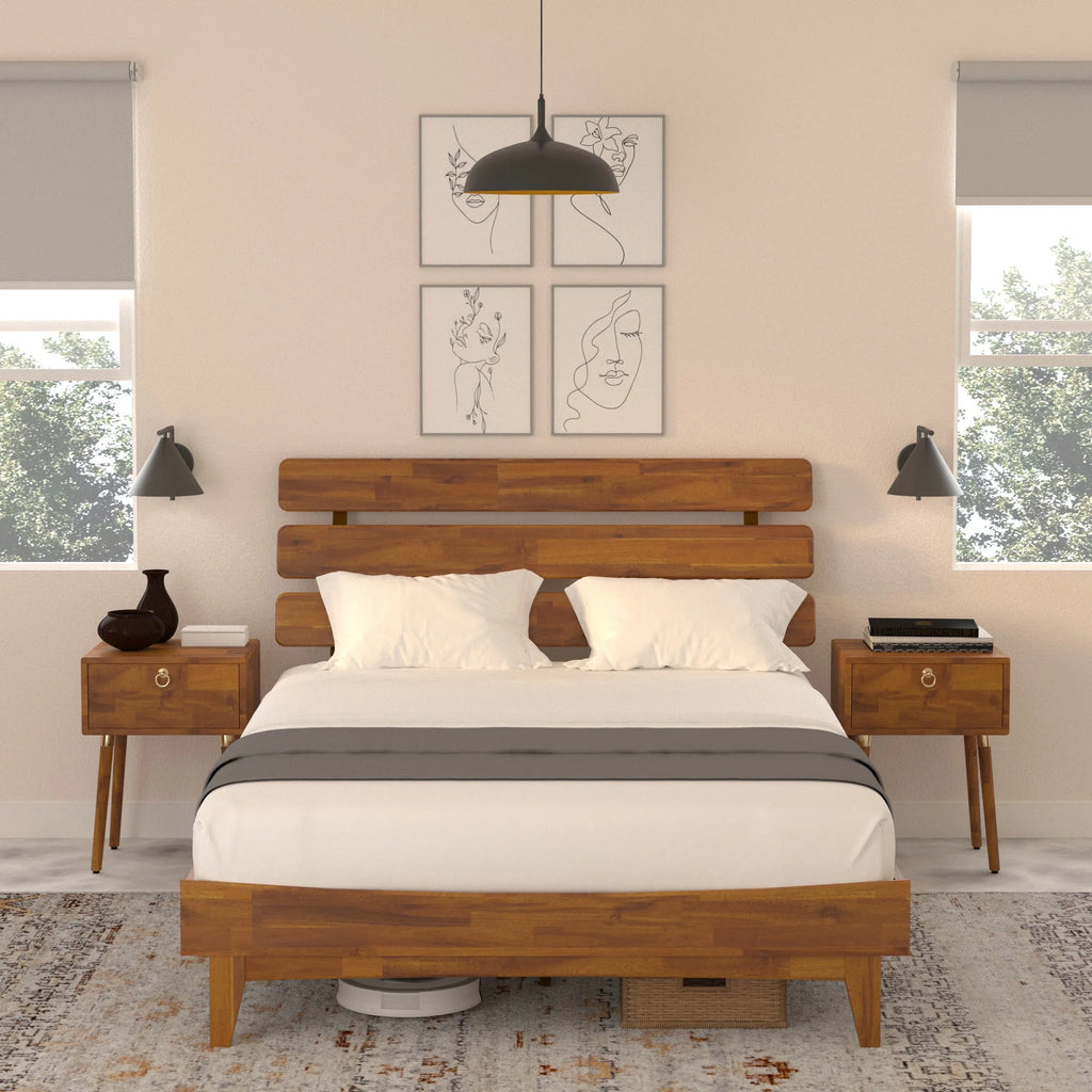 Queen Adjustable Headboard Solid Wood Bed Frame C264597