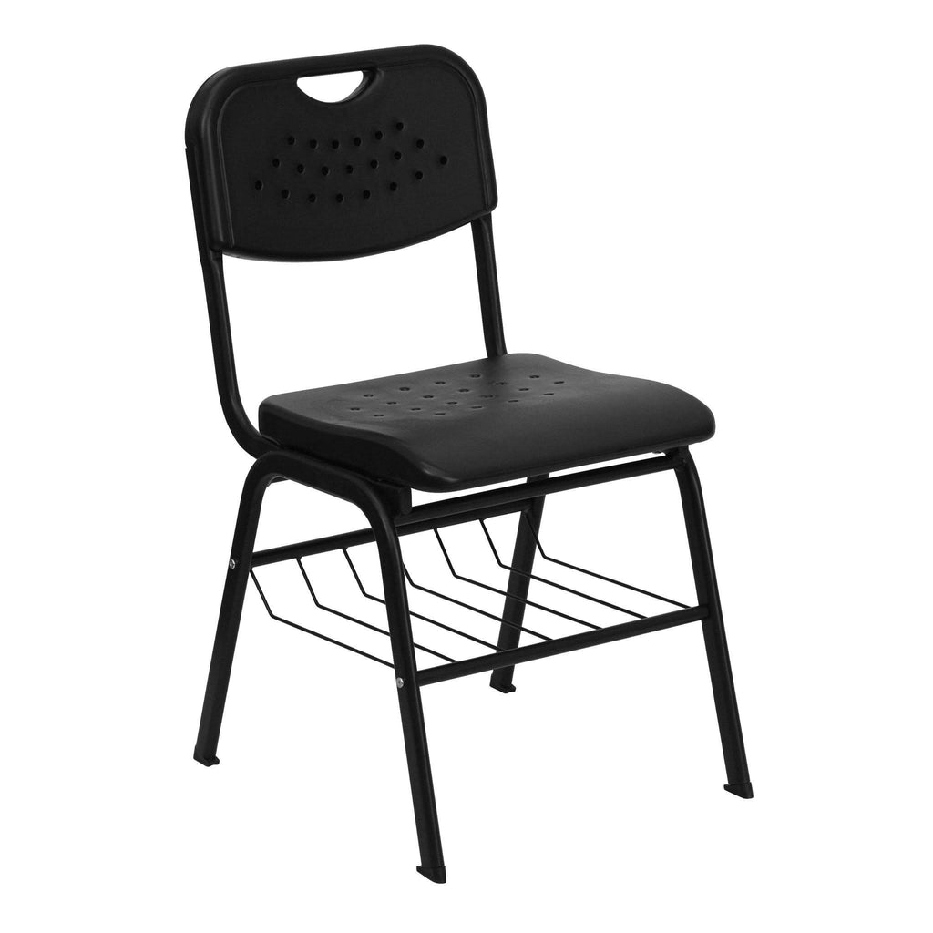 Black Frame Plastic Chair with Book Basket M386