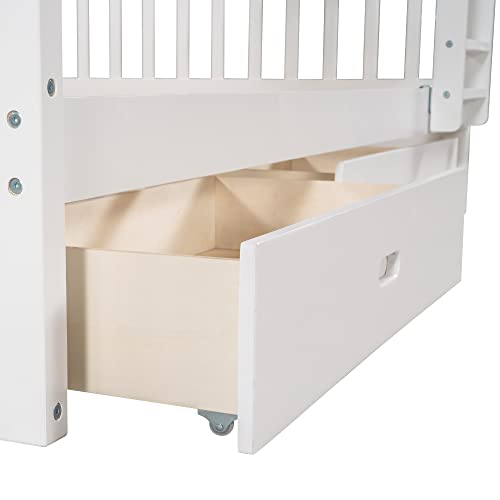 Wood Bunk Bed with Drawers, Twin Over Twin Size, Grey P831
