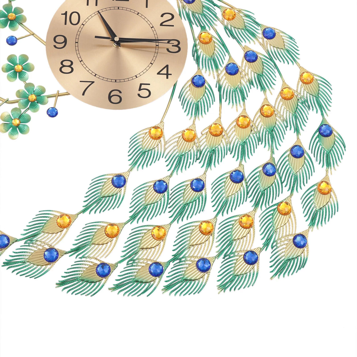 Peacock Wall Clock 3D Metal 8.26" F128