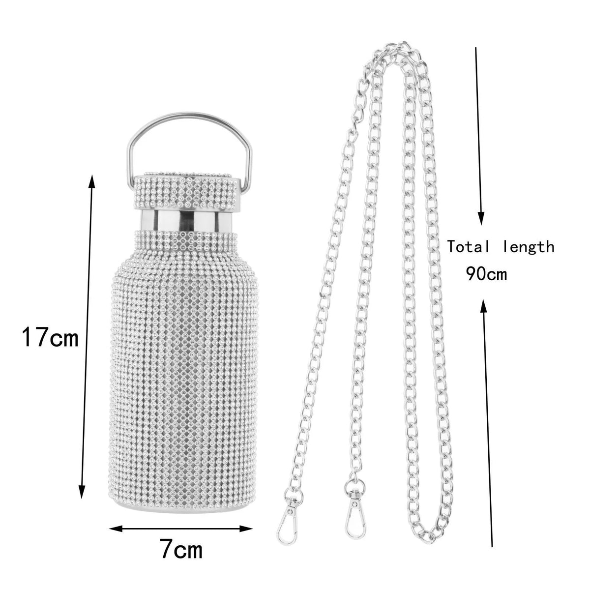 350ML Rhinestone Stainless Steel Insulated Water Bottle with Chain D279296