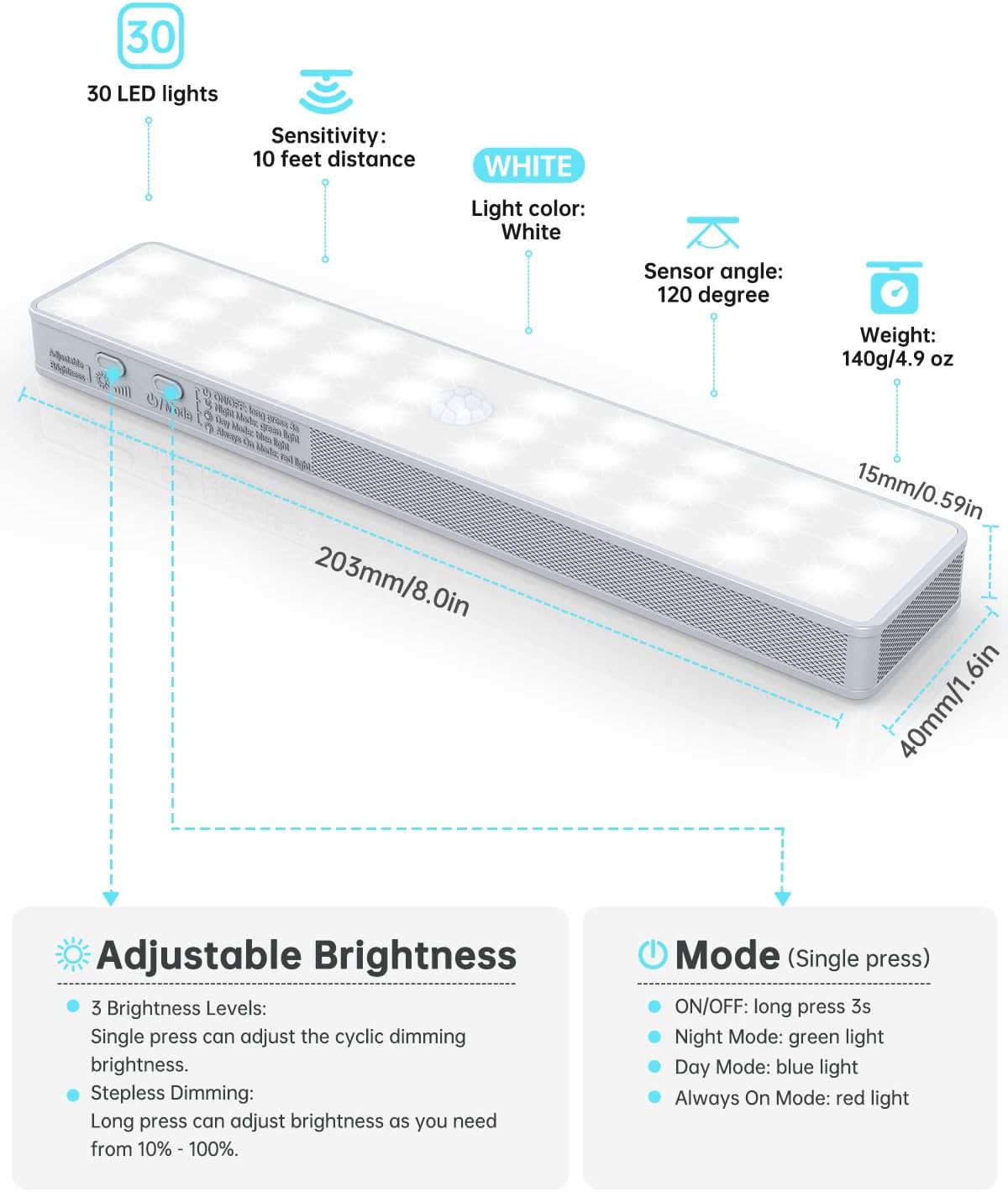 Rechargeable Dimmable Motion Sensor LED Closet Light (6 Pack) Z676