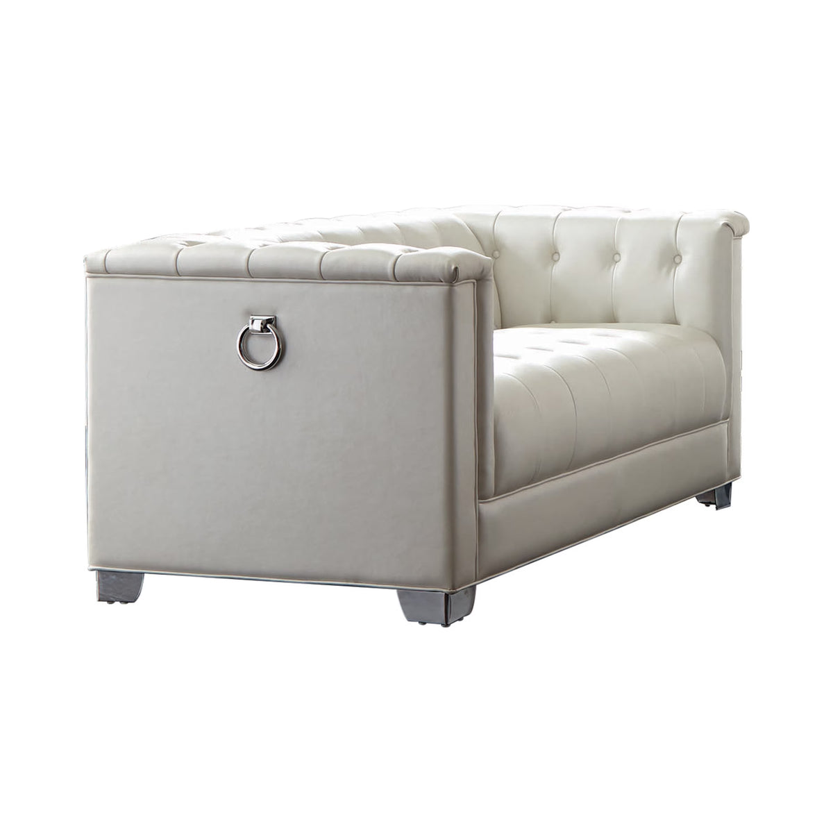 Pearl White Tufted Upholstered Loveseat N19667