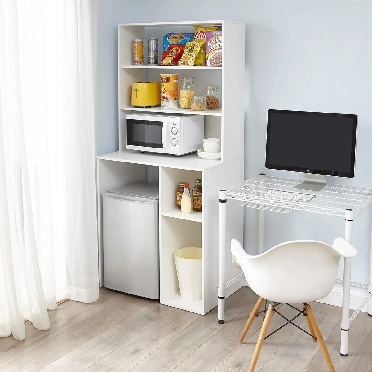 White Mini Fridge Dorm Station With Top Shelf K909782