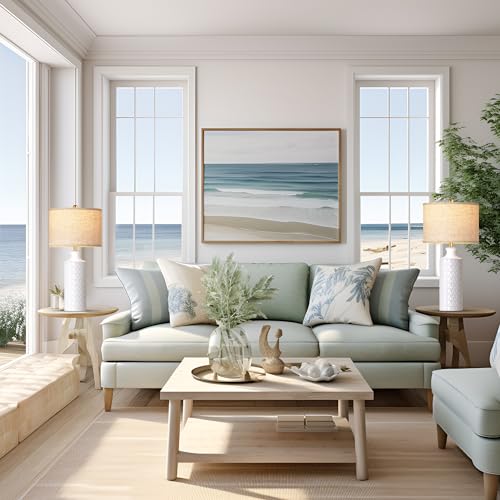 Farmhouse Ceramic Table Lamp Set of 2, 25" White Accent Lamp with 3-Color Temperature LED Bulbs M963118