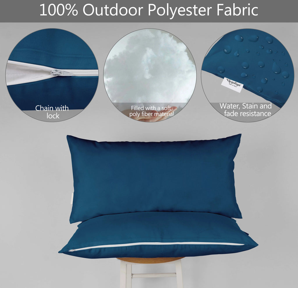 Navy Blue Set of 2 Polyester Lumbar Throw Pillow V8524