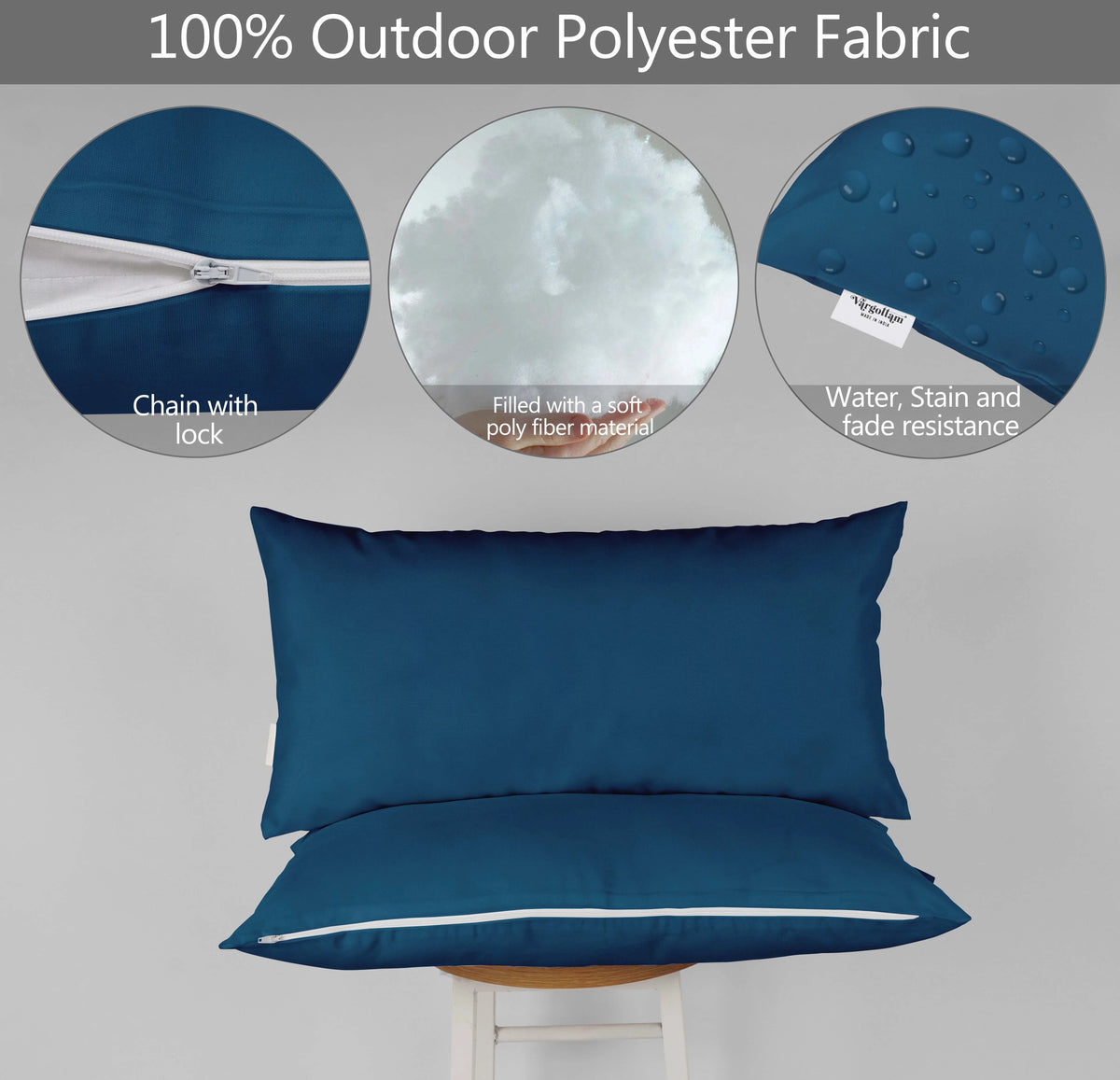 Navy Blue Set of 2 Polyester Lumbar Throw Pillow V8524