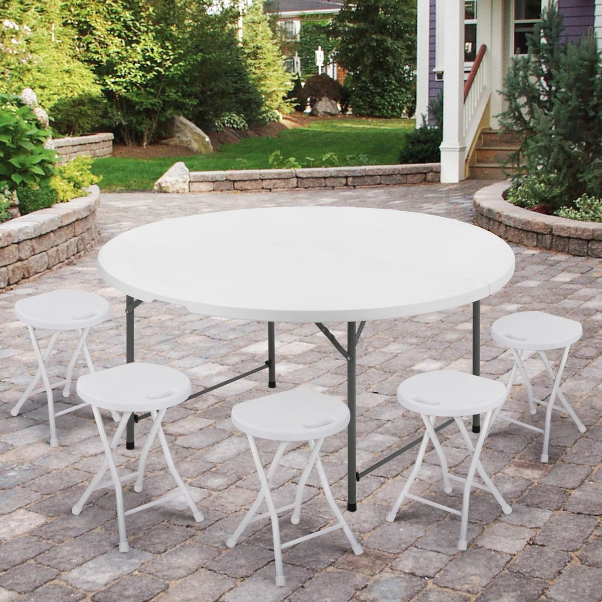 5Ft White Bi-Fold Plastic Table Set of 5 O148419