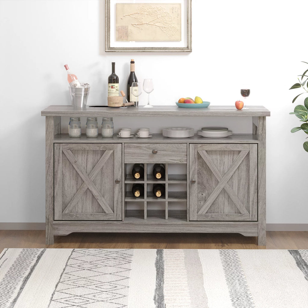 White 47 Kitchen Buffet Storage Cabinet with Barn Door P363835
