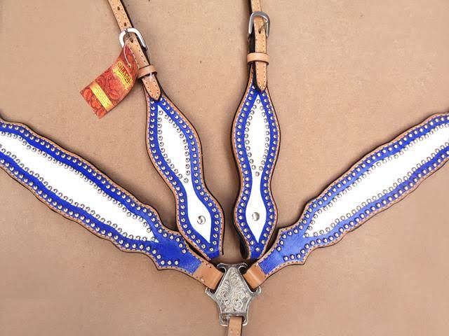 Leather Horse One Ear Headstall Breast Collar Blue O6349