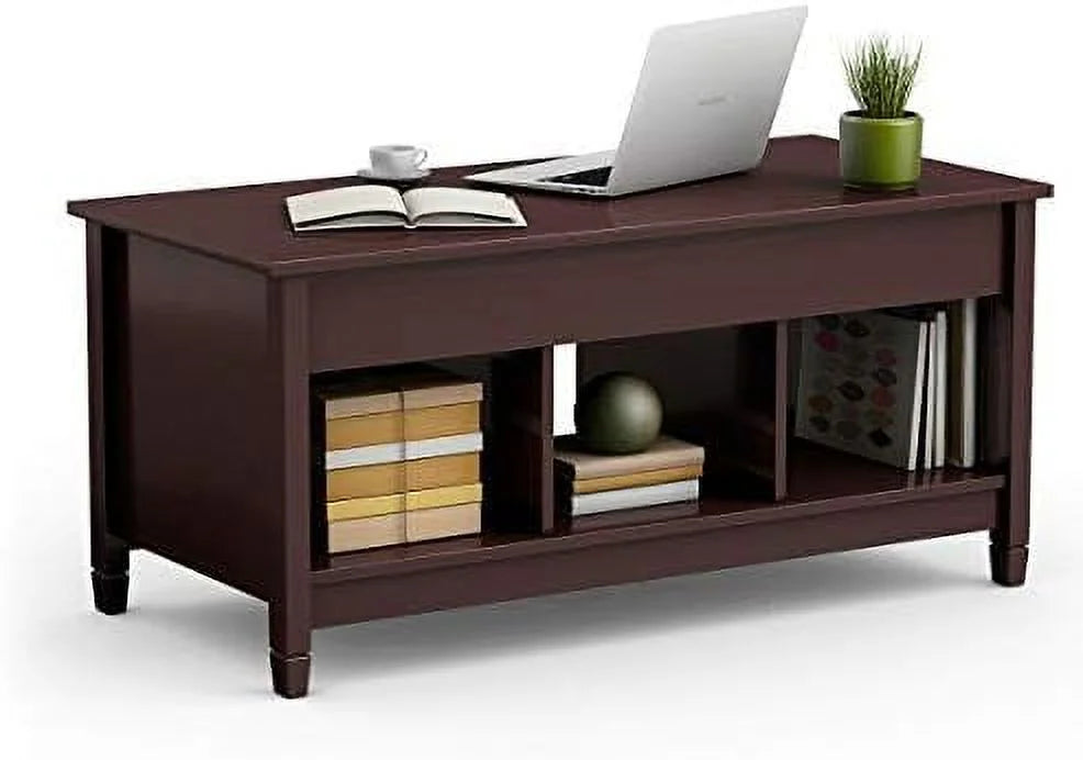 Lift Top Coffee Table with Hidden Compartment White Brown R12453