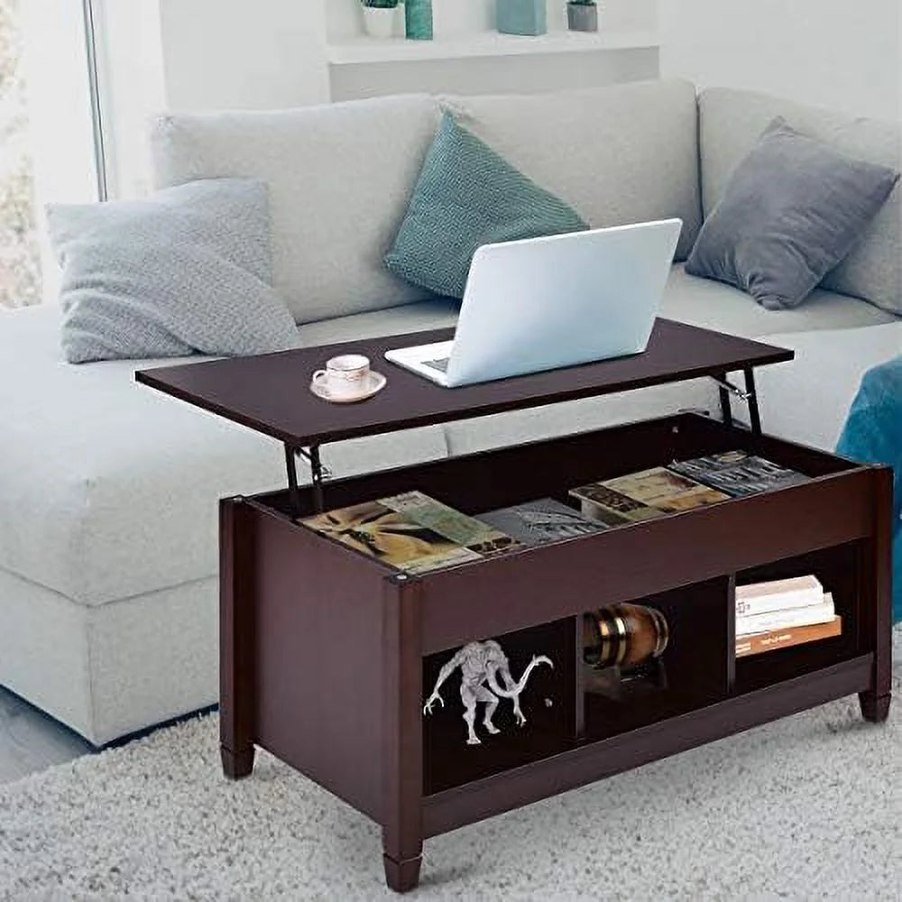 Lift Top Coffee Table with Hidden Compartment White Brown R12453