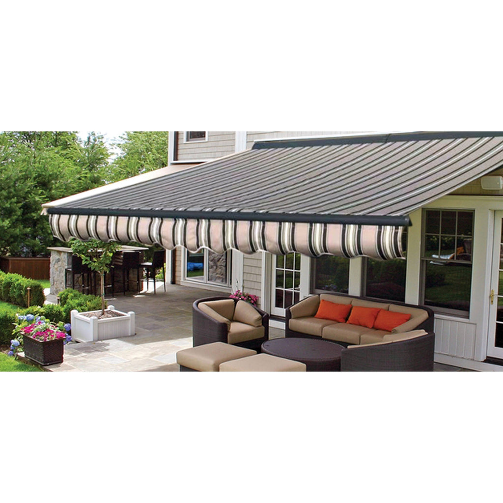 Motorized LED 12 x 10 ft. Half Cassette Retractable Awning Multi-Stripe Green D9806