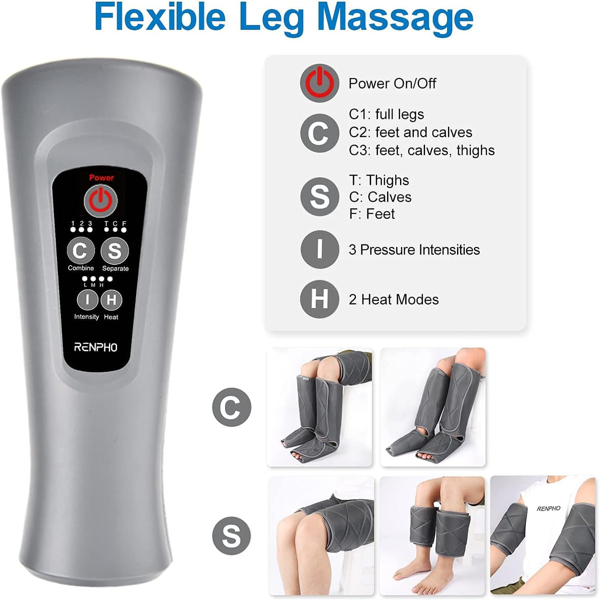 Leg Massager with Heat, Air Compression Calf Thigh Foot Massage O6308