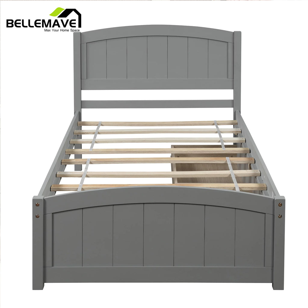 Twin Size Platform Bed Frame with Storage Drawer and Headboard N8473