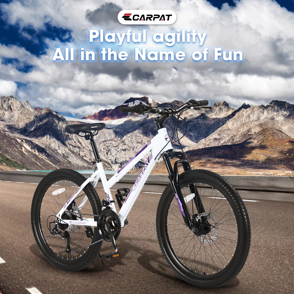 24 inch Kids Mountain Bike with Disc Brakes & 21 Speed White Z599