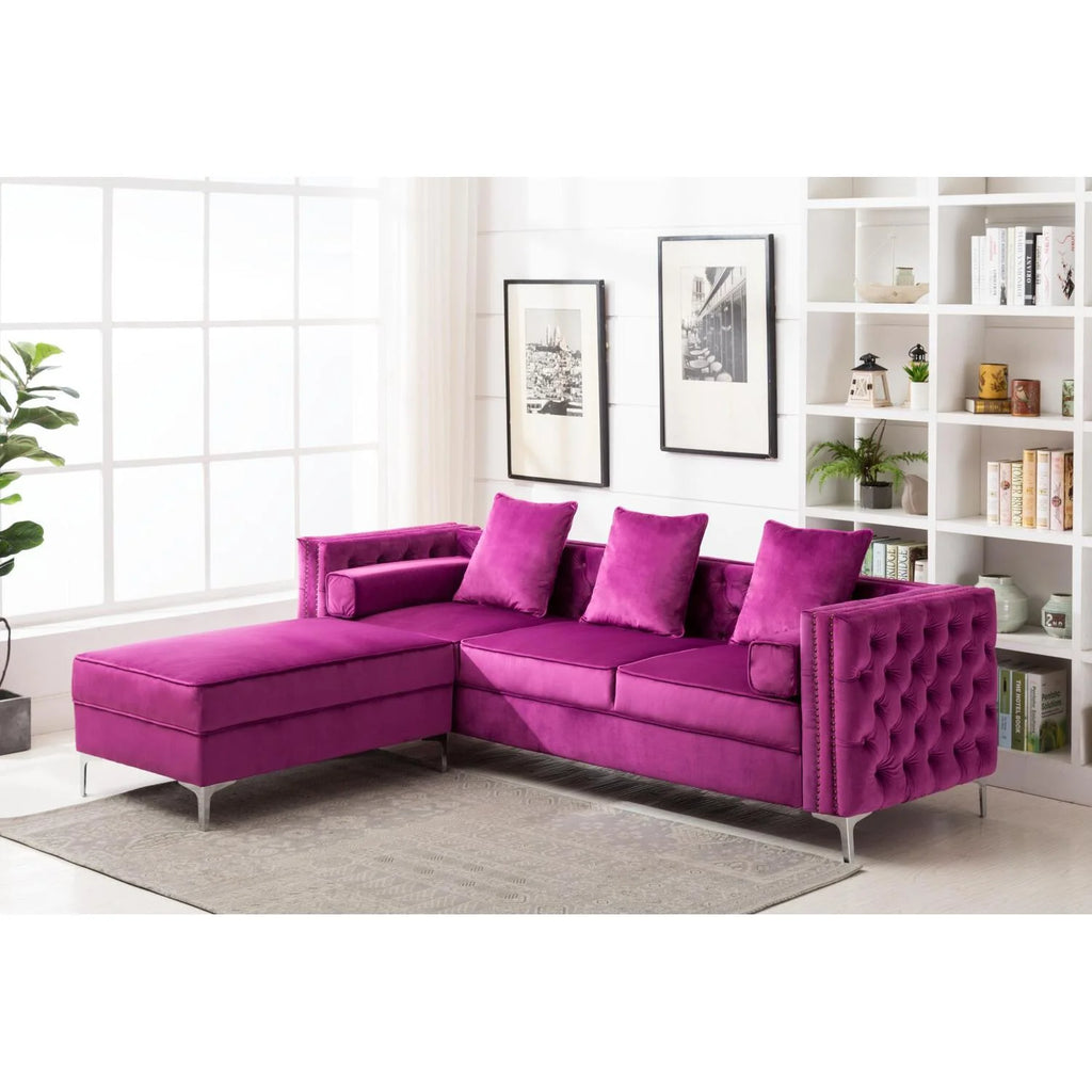 Green Velvet Convertible Sleeper Sectional Sofa K581733