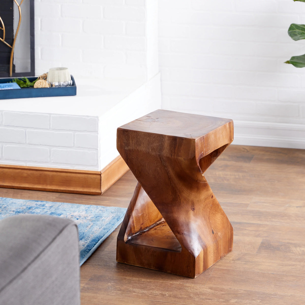 12" x 18" Brown Suar Wood Handmade Accent Table N460068