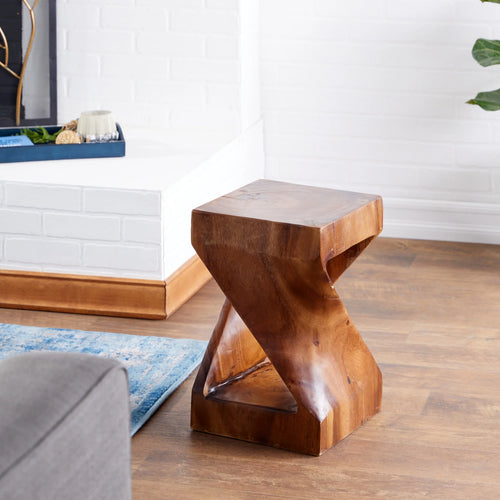 12" x 18" Brown Suar Wood Handmade Accent Table N460068