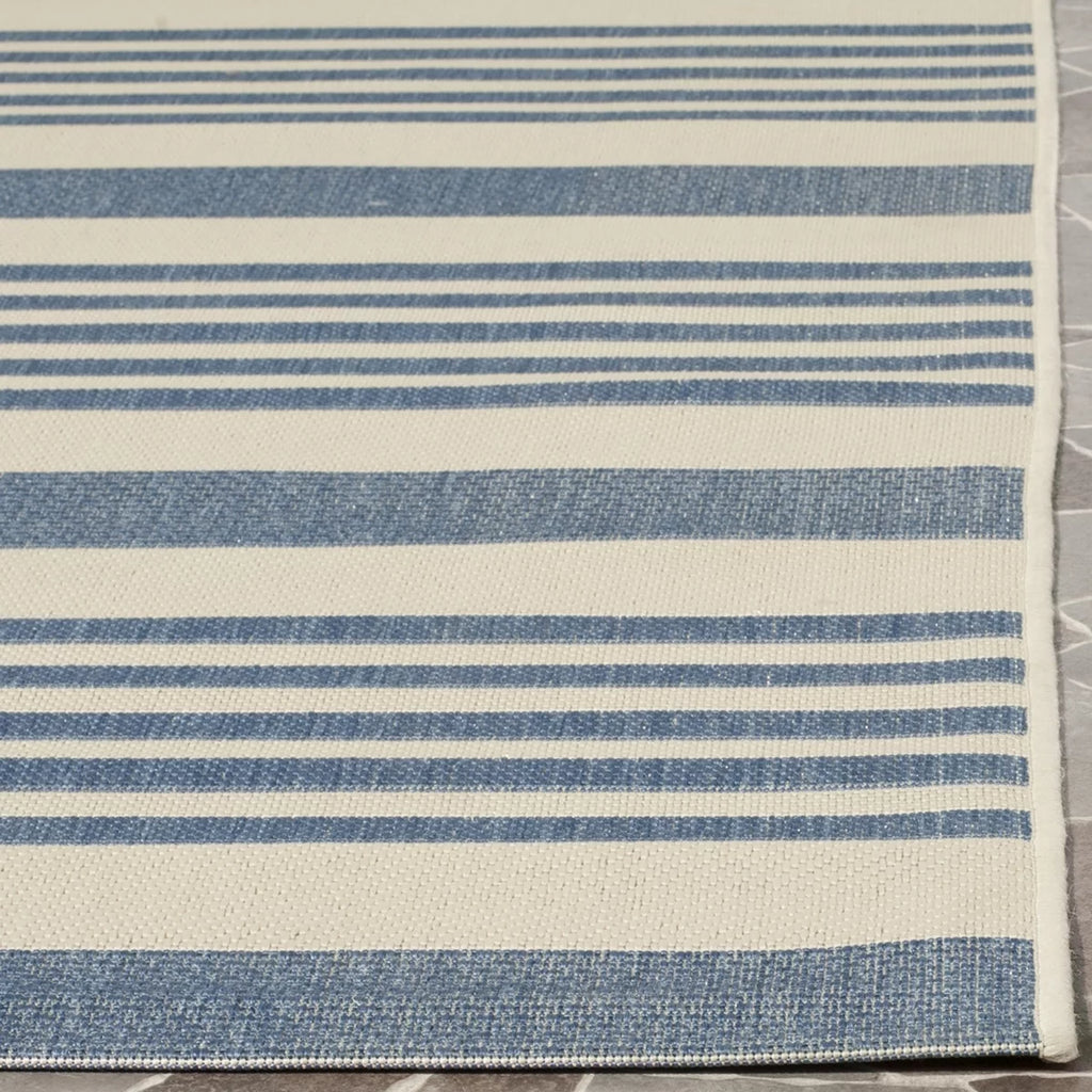 Beige Blue Striped Indoor Outdoor Area Rug 8' x 10' Q808