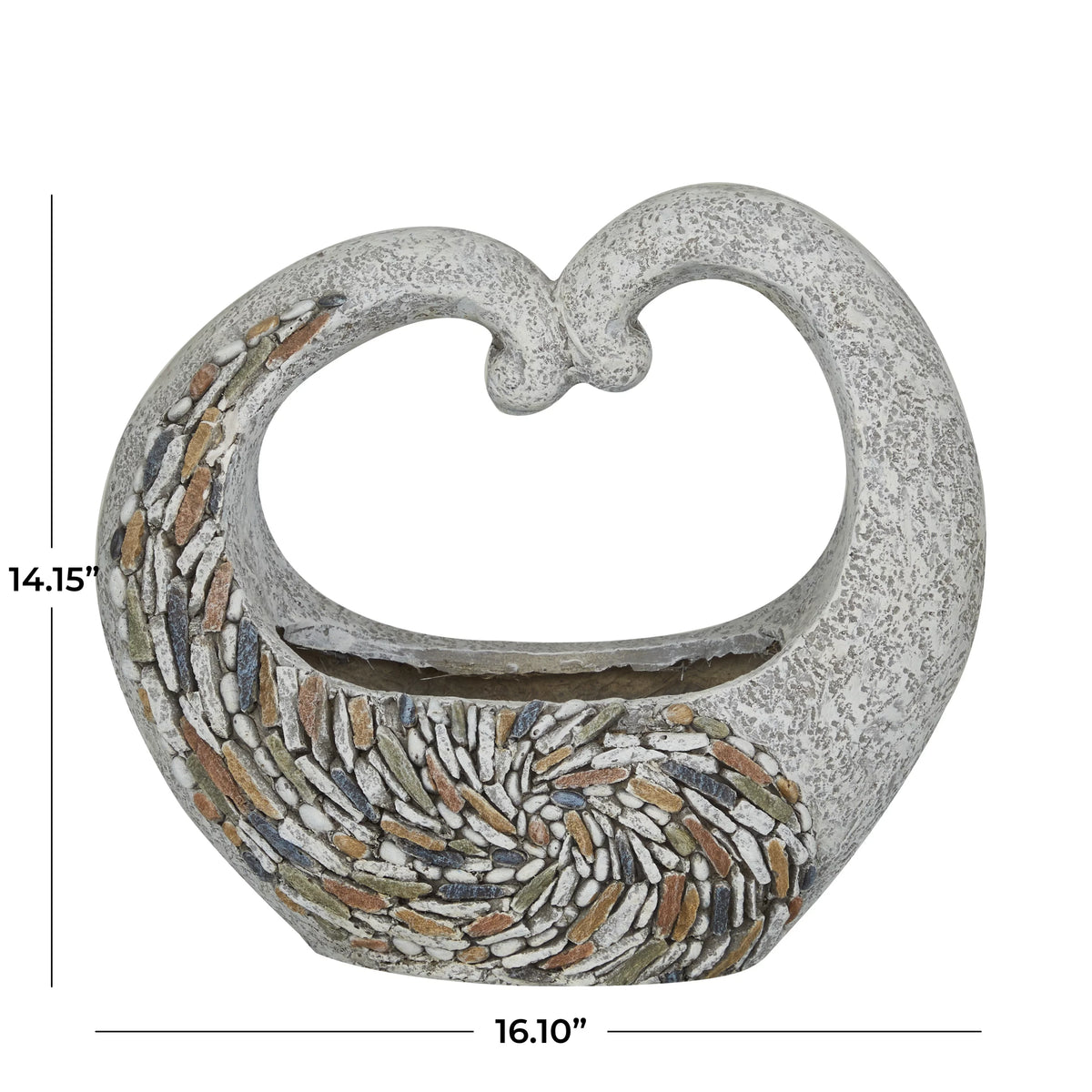 Gray Fiberglass Planter with Stone Mosaic Design Q3000