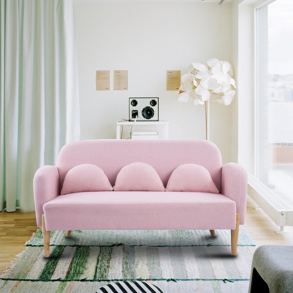 Pink Velvet Mini Couch with 3 Lumbar Pillows R560422