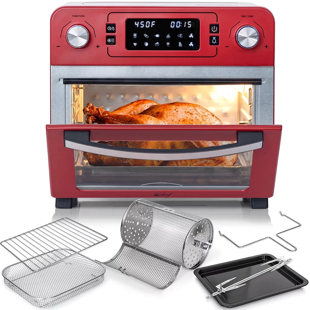 24QT Stainless Steel Countertop Toaster Air Fryer Oven Red S42053