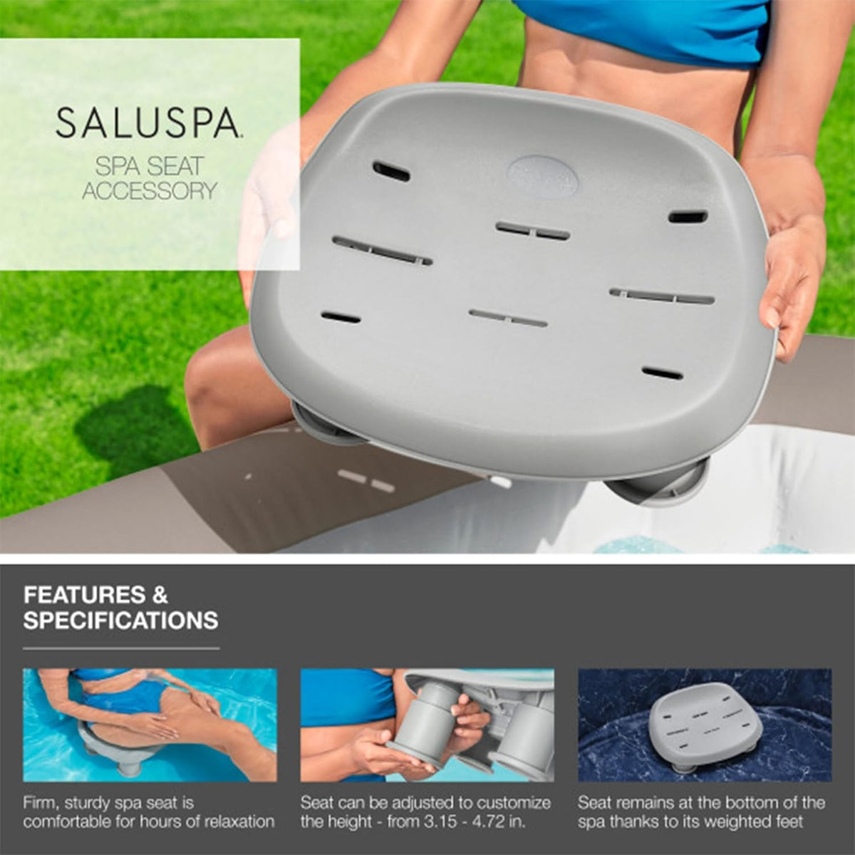 Inflatable Round Hot Tub with Non-Slip Spa Seat and Headrest Pillows E708