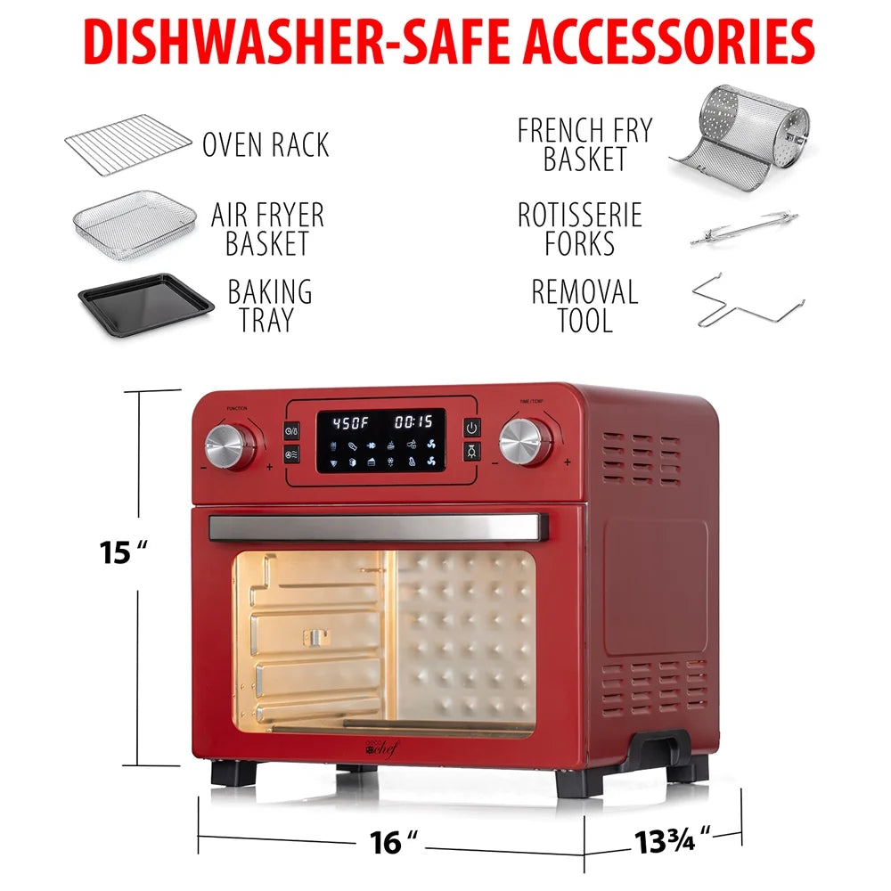 24QT Stainless Steel Countertop Toaster Air Fryer Oven Red S42053