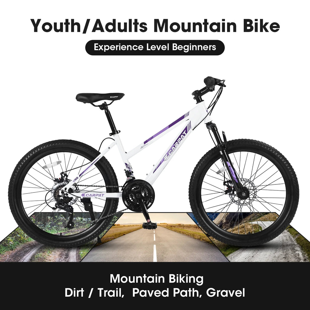 24 inch Kids Mountain Bike with Disc Brakes & 21 Speed White Z599