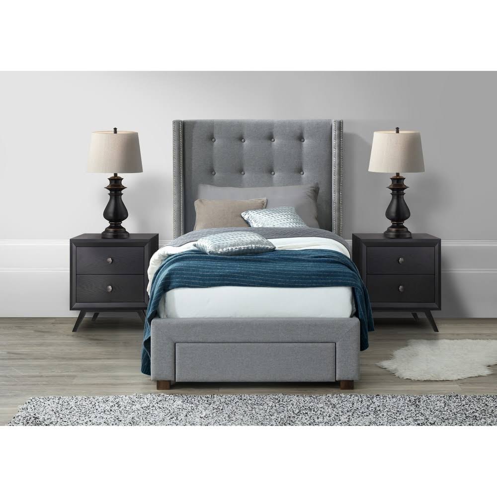 Grey Linen Wingback Storage Bed Q817