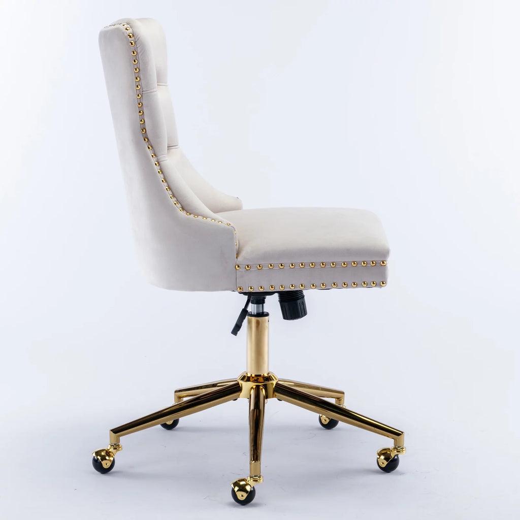 Velvet Upholstered Tufted Button Office Chair with Golden Metal Base U82879
